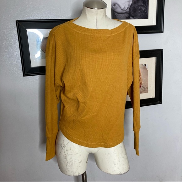 Anthro Akemi + Kin Waffle Knit Top Thermal Mustard Small - Picture 3 of 7